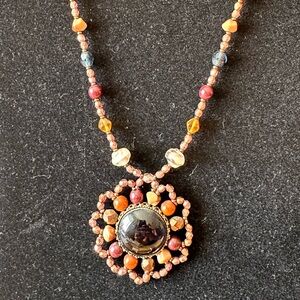 Boho Beaded Earth-tone Necklace with Swarski Crystals